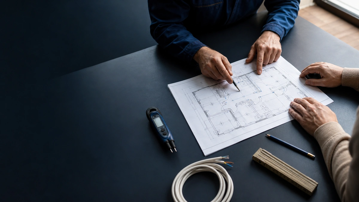 Elektroplanung im direkten Gespräch am Gebäudeplan