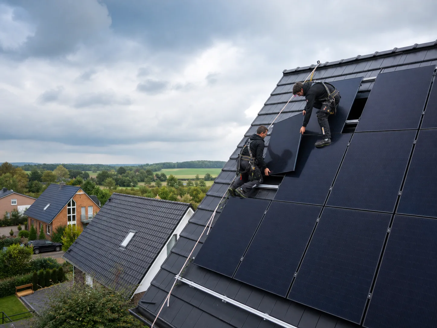 Photovoltaikarbeiten an einem Wohnhaus