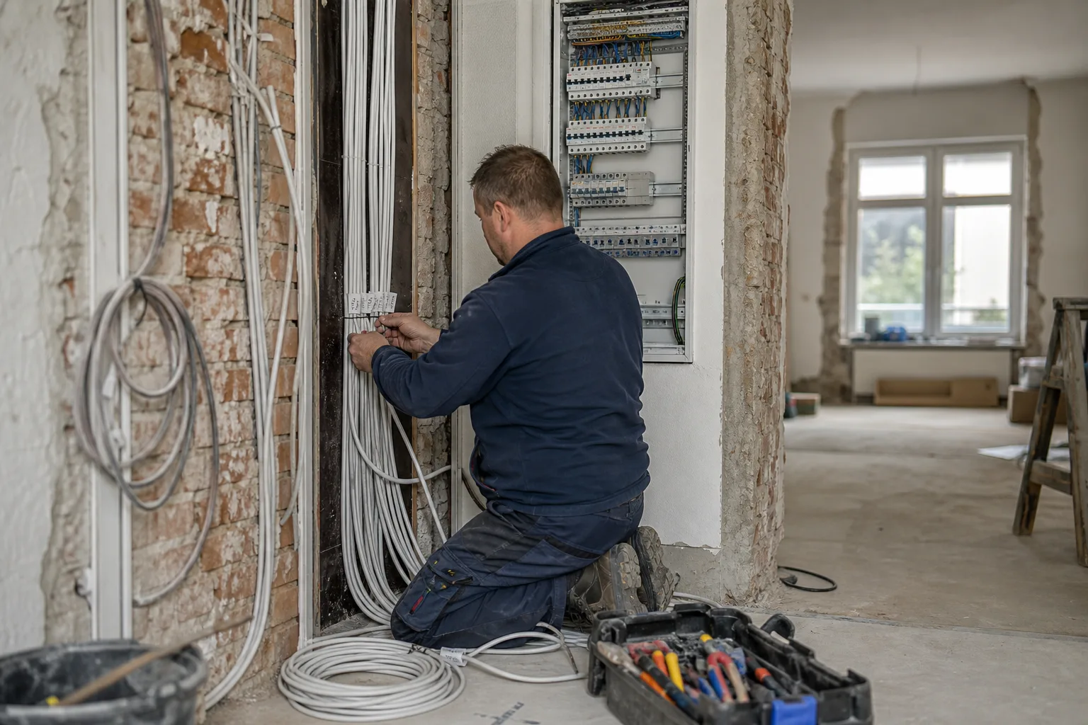 Elektroarbeiten bei der Sanierung eines Wohnhauses